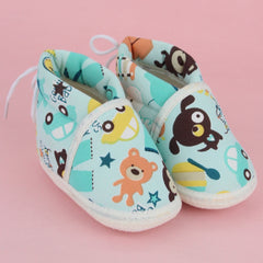 Baby Unisex Cotton Animal Printed Blue Velcro Booties-BT5263