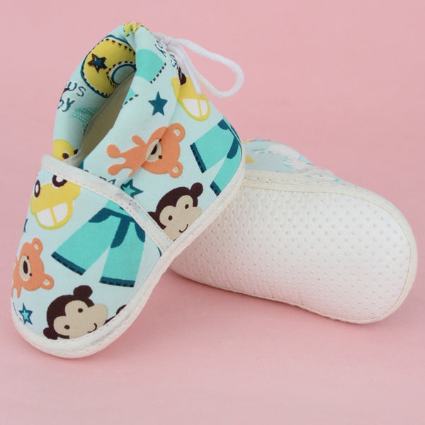 Baby Unisex Cotton Animal Printed Blue Velcro Booties-BT5263