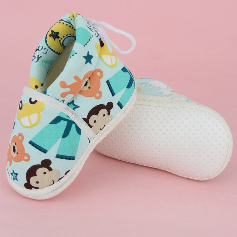 Baby Unisex Cotton Animal Printed Blue Velcro Booties-BT5263