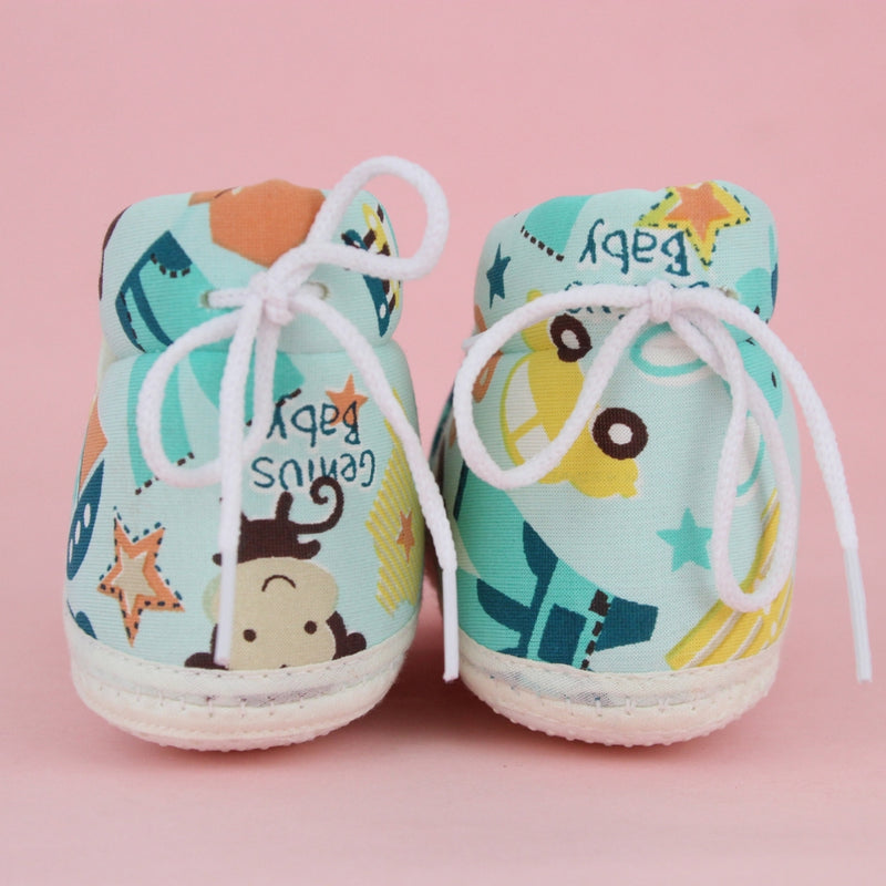 Baby Unisex Cotton Animal Printed Blue Velcro Booties-BT5263