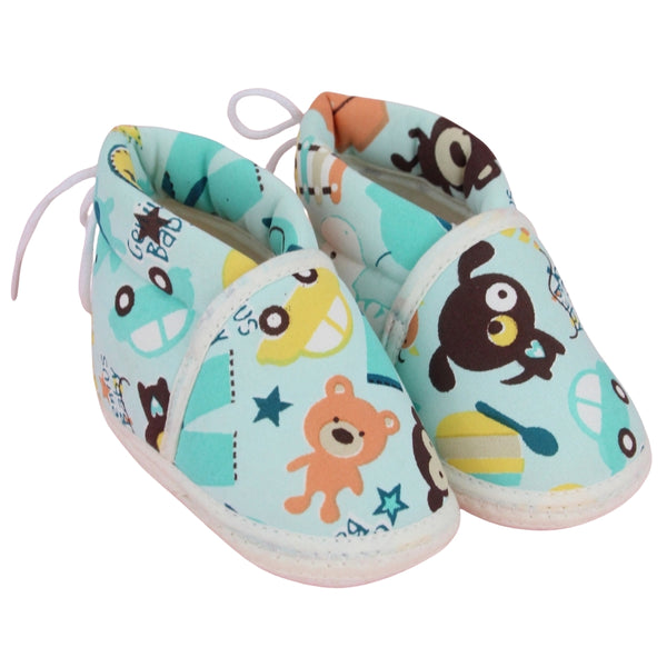 Baby Unisex Cotton Animal Printed Blue Velcro Booties-BT5263