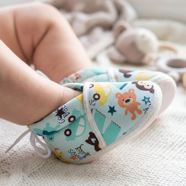 Baby Unisex Cotton Animal Printed Blue Velcro Booties-BT5263