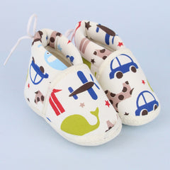 Baby Unisex Cotton Animal Printed White Velcro Booties-BT5264