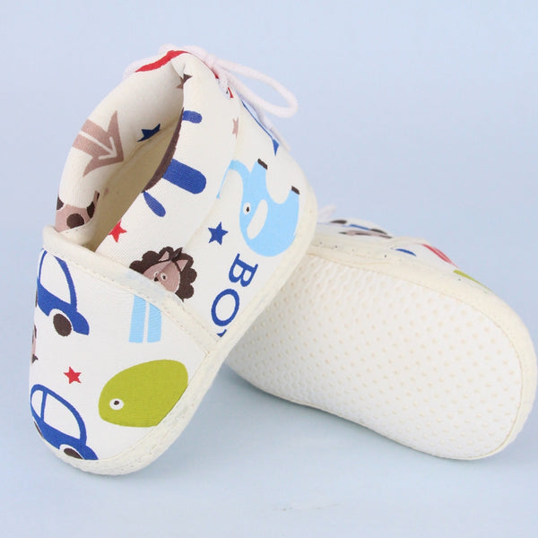 Baby Unisex Cotton Animal Printed White Velcro Booties-BT5264