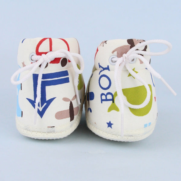 Baby Unisex Cotton Animal Printed White Velcro Booties-BT5264