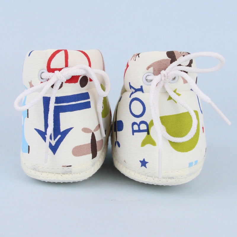 Baby Unisex Cotton Animal Printed White Velcro Booties-BT5264