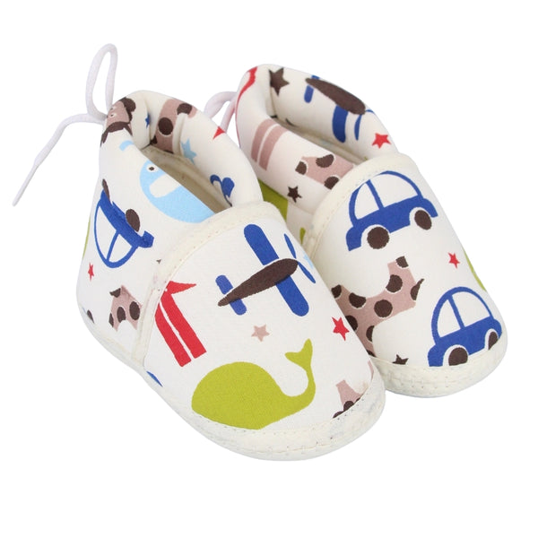 Baby Unisex Cotton Animal Printed White Velcro Booties-BT5264