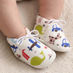 Baby Unisex Cotton Animal Printed White Velcro Booties-BT5264