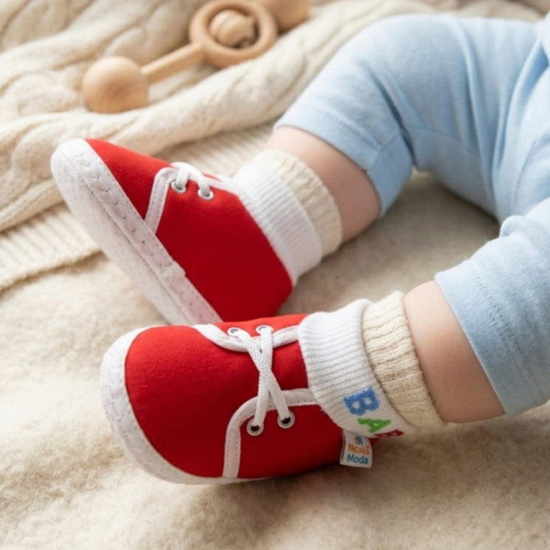 Baby Unisex Cotton Red Slip-on Socks Booties-BT5265