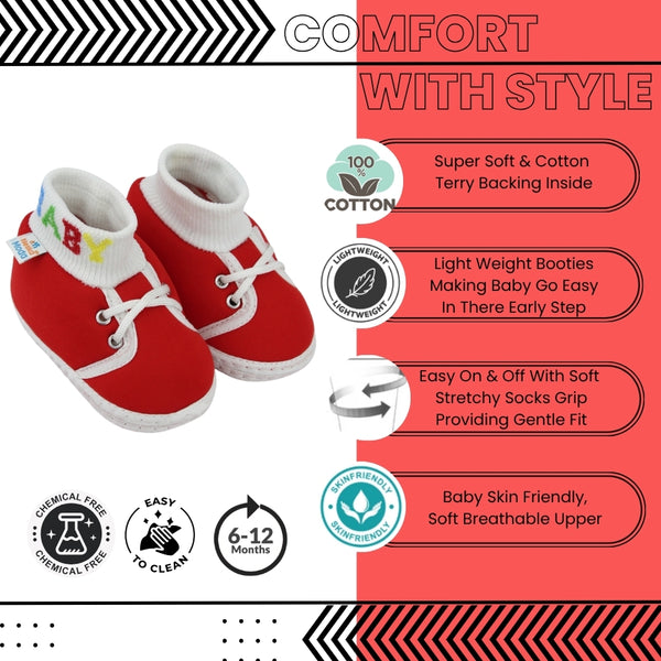 Baby Unisex Cotton Red Slip-on Socks Booties-BT5265