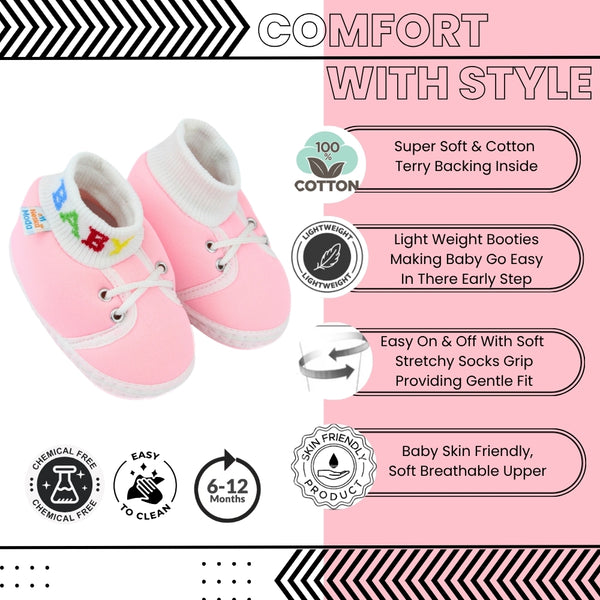 Baby Unisex Cotton Pink Slip-on Socks Booties-BT5266