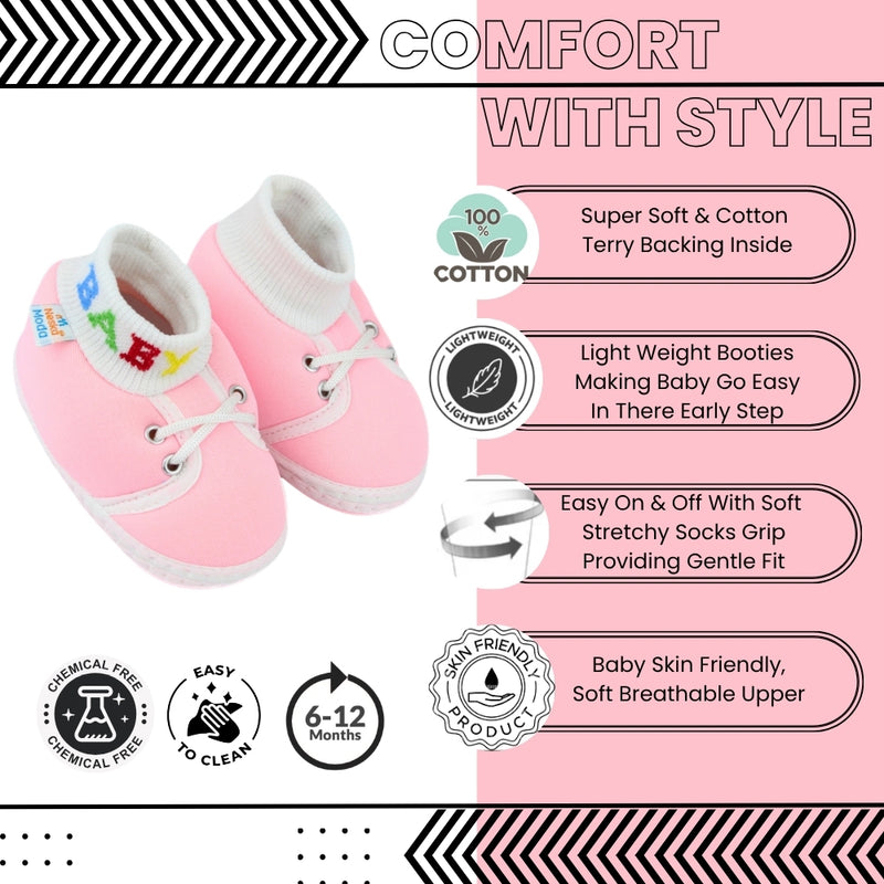 Baby Unisex Cotton Pink Slip-on Socks Booties-BT5266