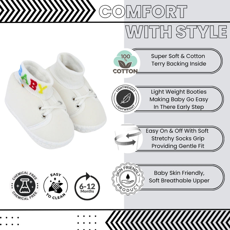 Baby Unisex Cotton White Slip-on Socks Booties-BT5267