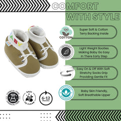 Baby Unisex Cotton Green Slip-on Socks Booties-BT5268