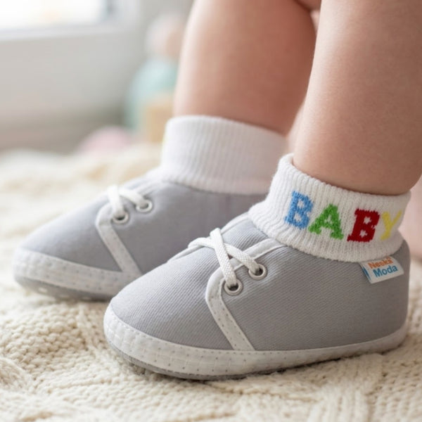 Baby Unisex Cotton Grey Slip-on Socks Booties-BT5269