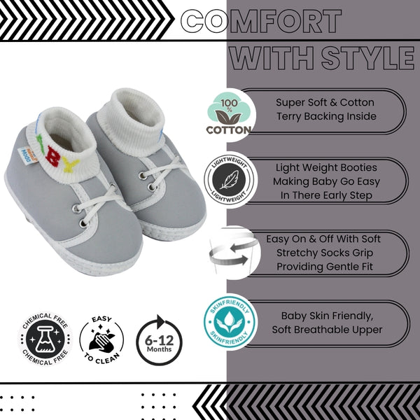 Baby Unisex Cotton Grey Slip-on Socks Booties-BT5269