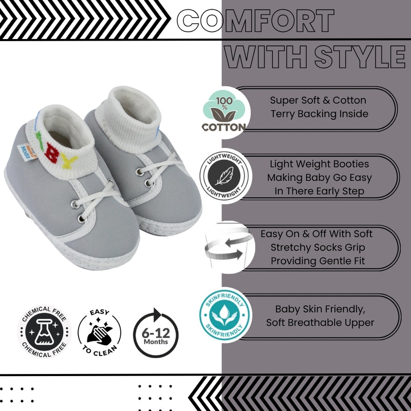 Baby Unisex Cotton Grey Slip-on Socks Booties-BT5269