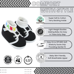 Baby Unisex Cotton Black Slip-on Socks Booties-BT5271