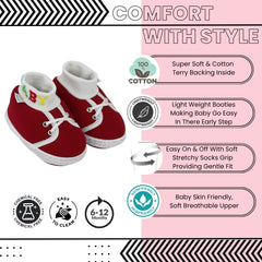Baby Unisex Cotton Maroon Slip-on Socks Booties-BT5272