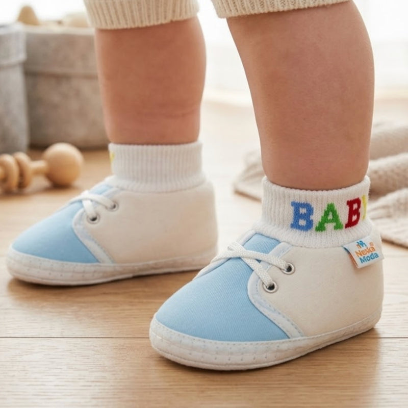 Baby Unisex Cotton Blue,White Slip-on Socks Booties-BT5273