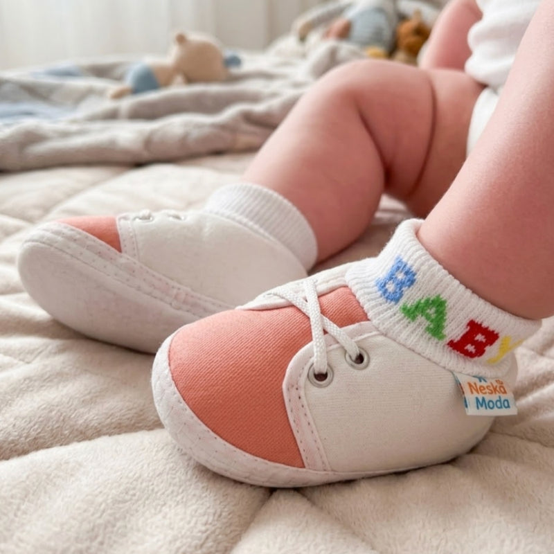 Baby Unisex Cotton Pink,White Slip-on Socks Booties-BT5274