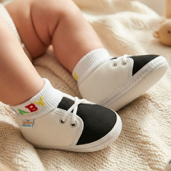 Baby Unisex Cotton White,Black Slip-on Socks Booties-BT5275