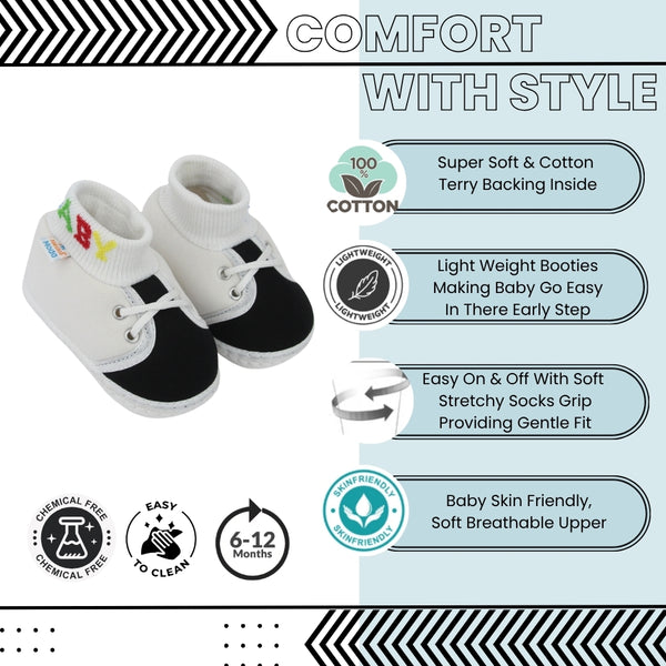 Baby Unisex Cotton White,Black Slip-on Socks Booties-BT5275