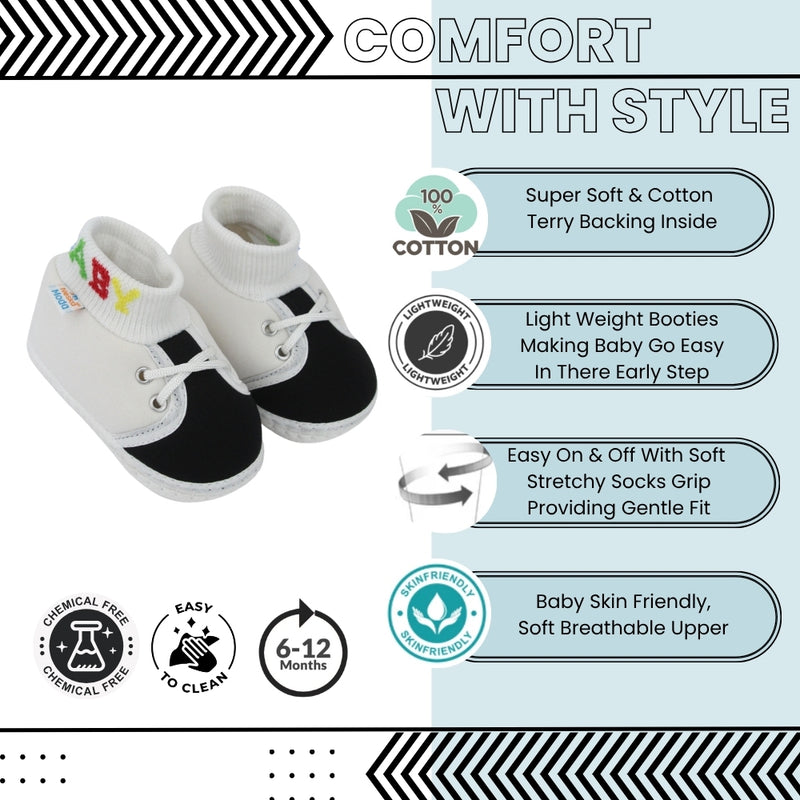 Baby Unisex Cotton White,Black Slip-on Socks Booties-BT5275