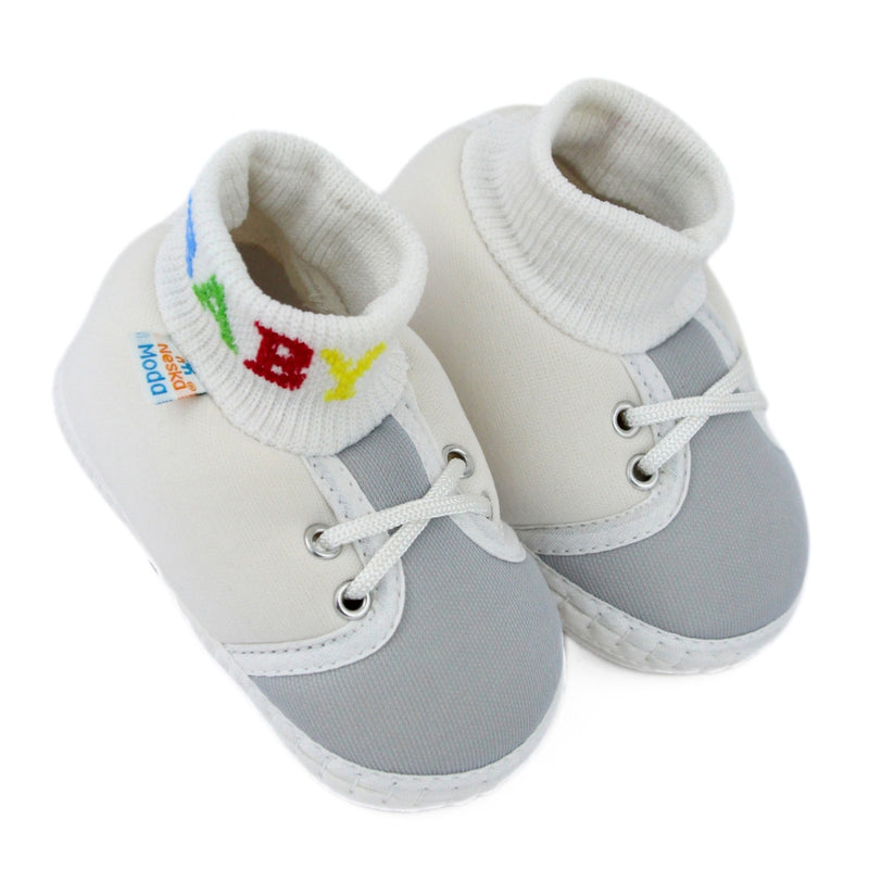 Baby Unisex Cotton White,Grey Slip-on Socks Booties-BT5276