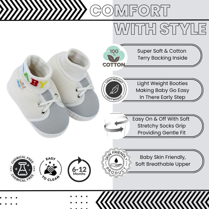 Baby Unisex Cotton White,Grey Slip-on Socks Booties-BT5276
