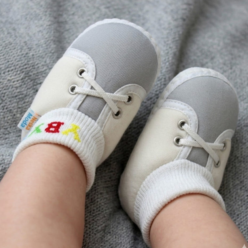 Baby Unisex Cotton White,Grey Slip-on Socks Booties-BT5276