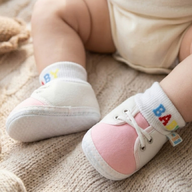 Baby Unisex Cotton White,Pink Slip-on Socks Booties-BT5278