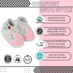 Baby Unisex Cotton White,Pink Slip-on Socks Booties-BT5278