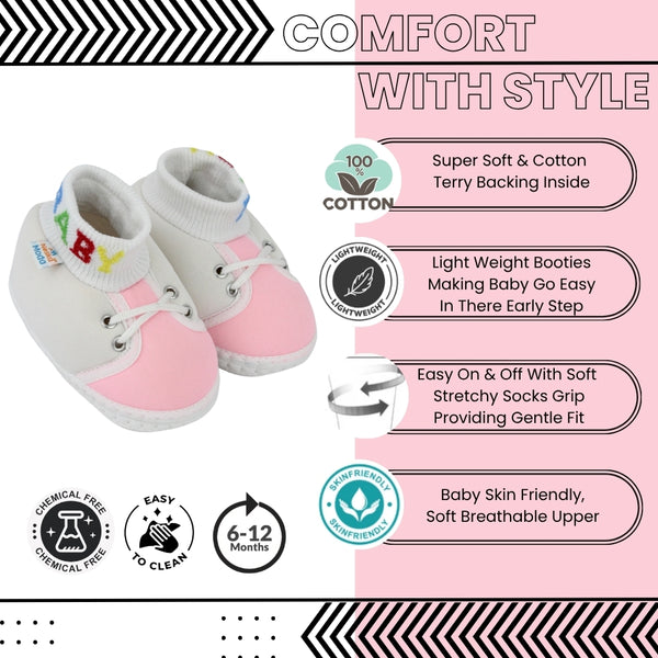 Baby Unisex Cotton White,Pink Slip-on Socks Booties-BT5278