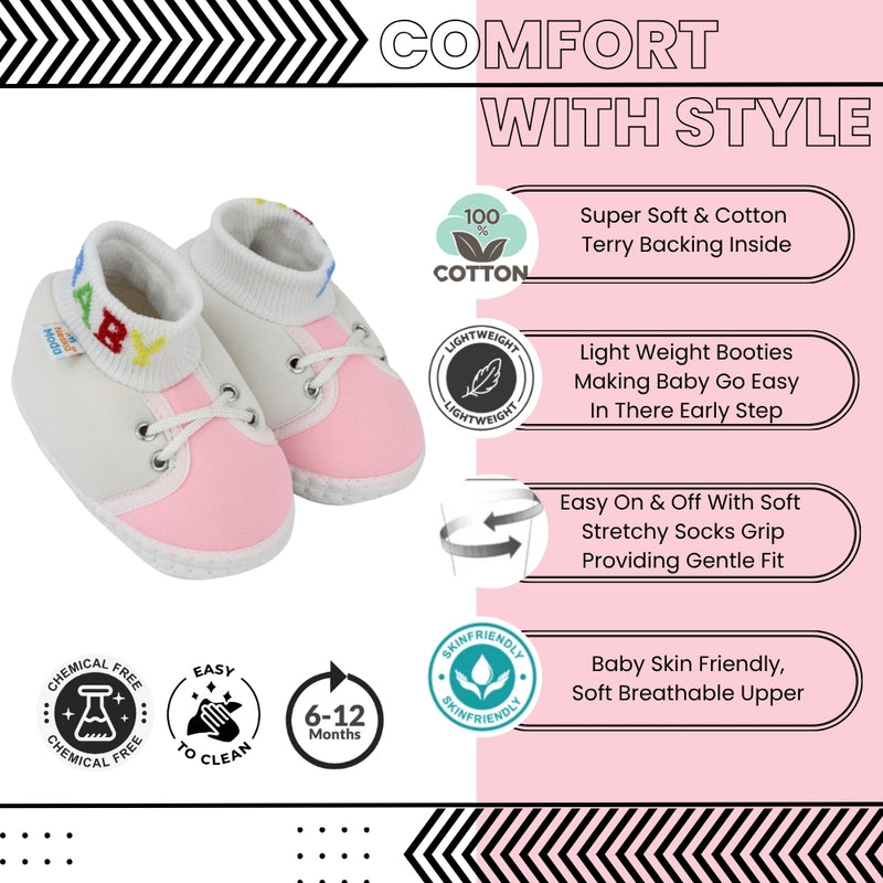 Baby Unisex Cotton White,Pink Slip-on Socks Booties-BT5278