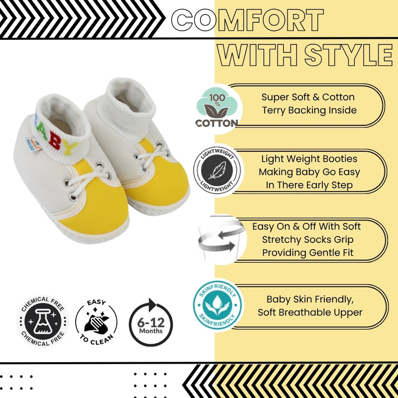 Baby Unisex Cotton White,Yellow Slip-on Socks Booties-BT5279