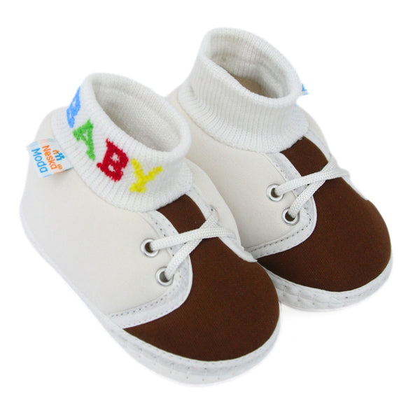 Baby Unisex Cotton White,Brown Slip-on Socks Booties-BT5280