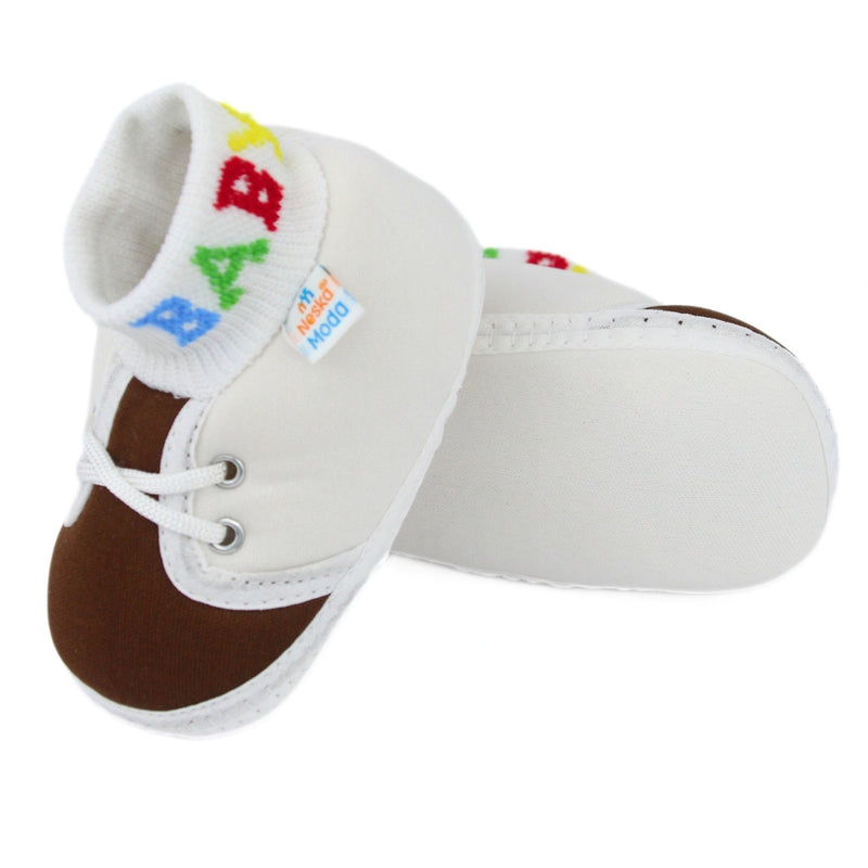Baby Unisex Cotton White,Brown Slip-on Socks Booties-BT5280
