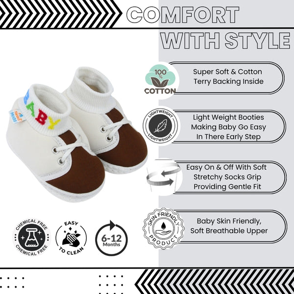 Baby Unisex Cotton White,Brown Slip-on Socks Booties-BT5280