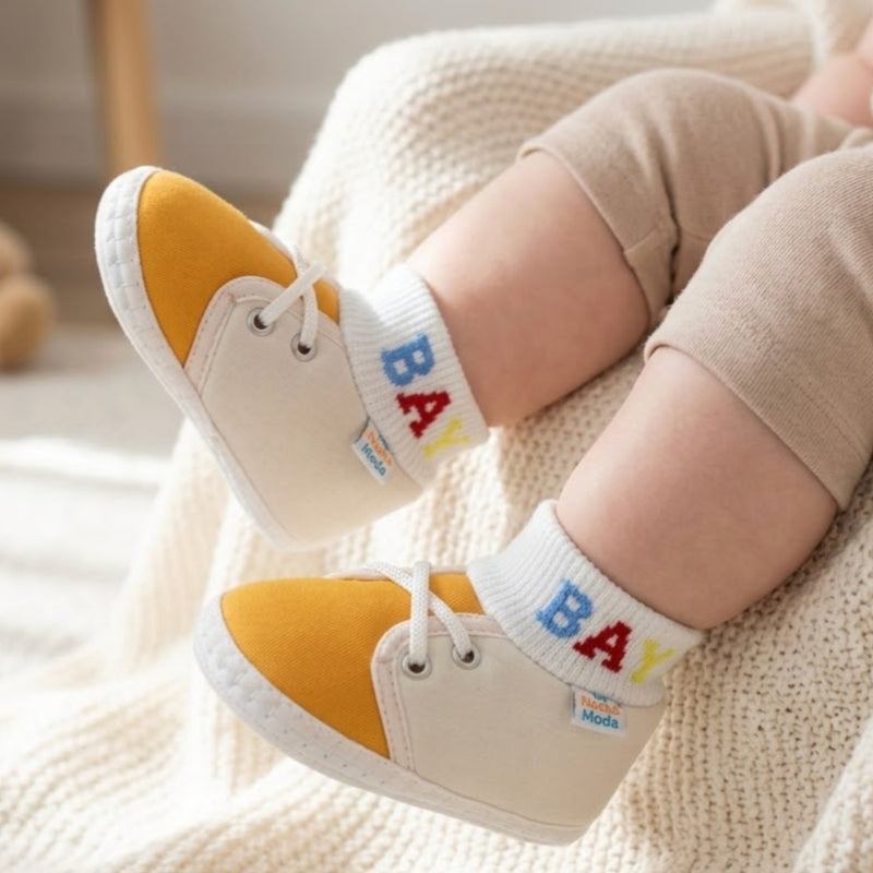 Baby Unisex Cotton White,Yellow Slip-on Socks Booties-BT5281