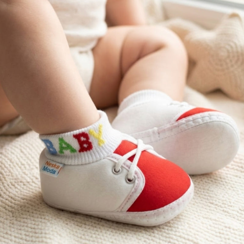 Baby Unisex Cotton White,Red Slip-on Socks Booties-BT5282