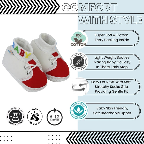 Baby Unisex Cotton White,Red Slip-on Socks Booties-BT5282
