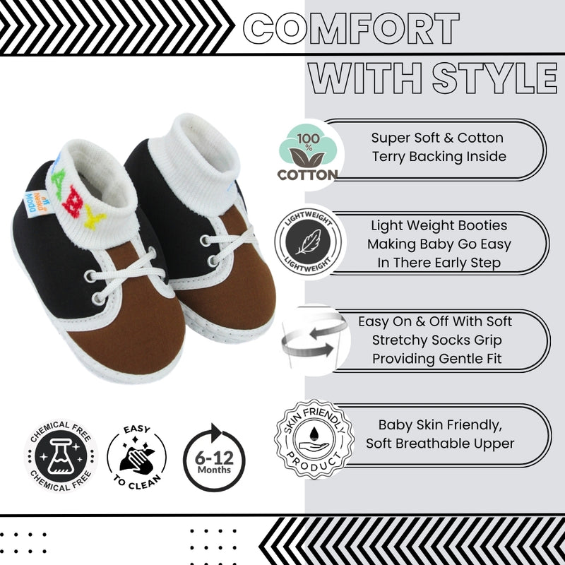 Baby Unisex Cotton Black,Brown Slip-on Socks Booties-BT5283