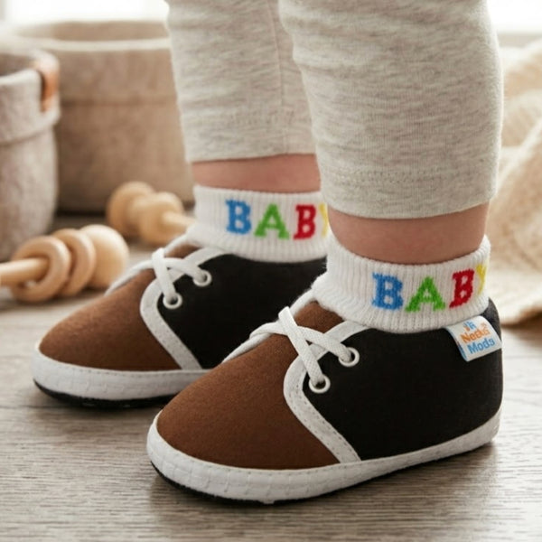Baby Unisex Cotton Black,Brown Slip-on Socks Booties-BT5283