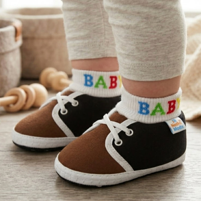 Baby Unisex Cotton Black,Brown Slip-on Socks Booties-BT5283