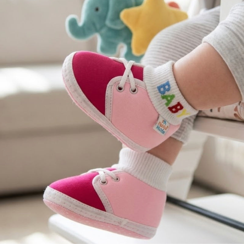 Baby Unisex Cotton Pink Slip-on Socks Booties-BT5284