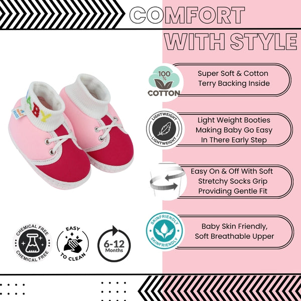 Baby Unisex Cotton Pink Slip-on Socks Booties-BT5284