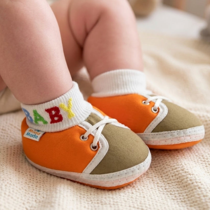Baby Unisex Cotton Orange,Green Slip-on Socks Booties-BT5286