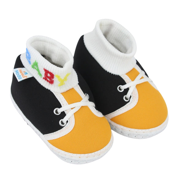 Baby Unisex Cotton Black,Yellow Slip-on Socks Booties-BT5287