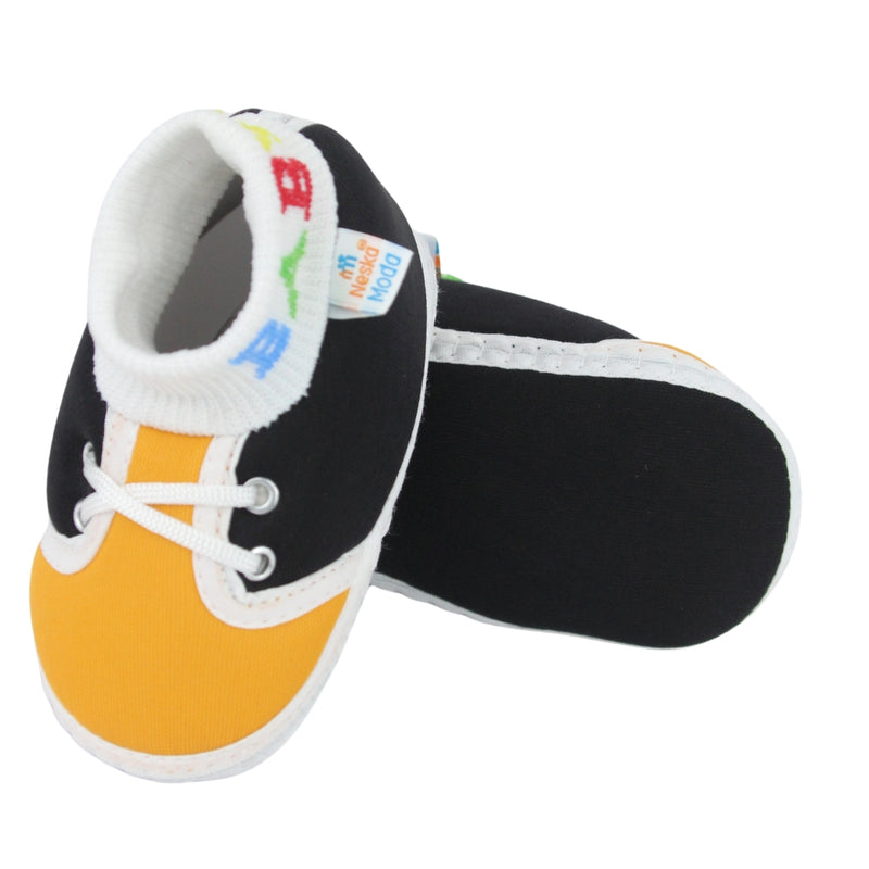 Baby Unisex Cotton Black,Yellow Slip-on Socks Booties-BT5287